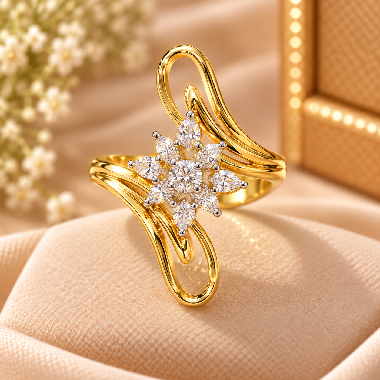Golden Floral Diamond Ring